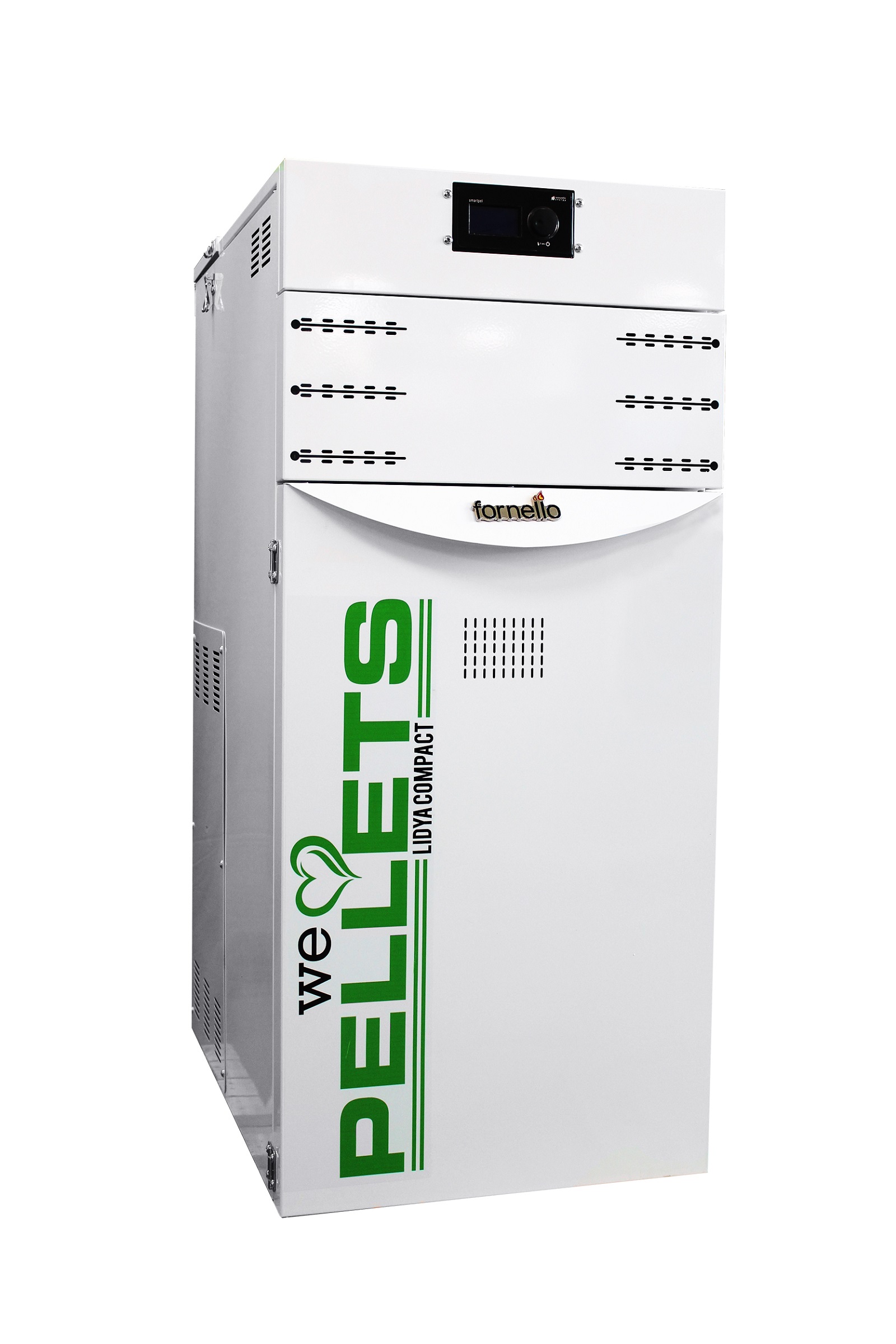 Pachet control de la distanta Centrala termica pe peleti Fornello Lidya Compact 25 kw curatare mencanica arzator si drumuri de fum echipata cu pompa electronica Grundfos arzator inox si termostat Wi-Fi Salus IT 800