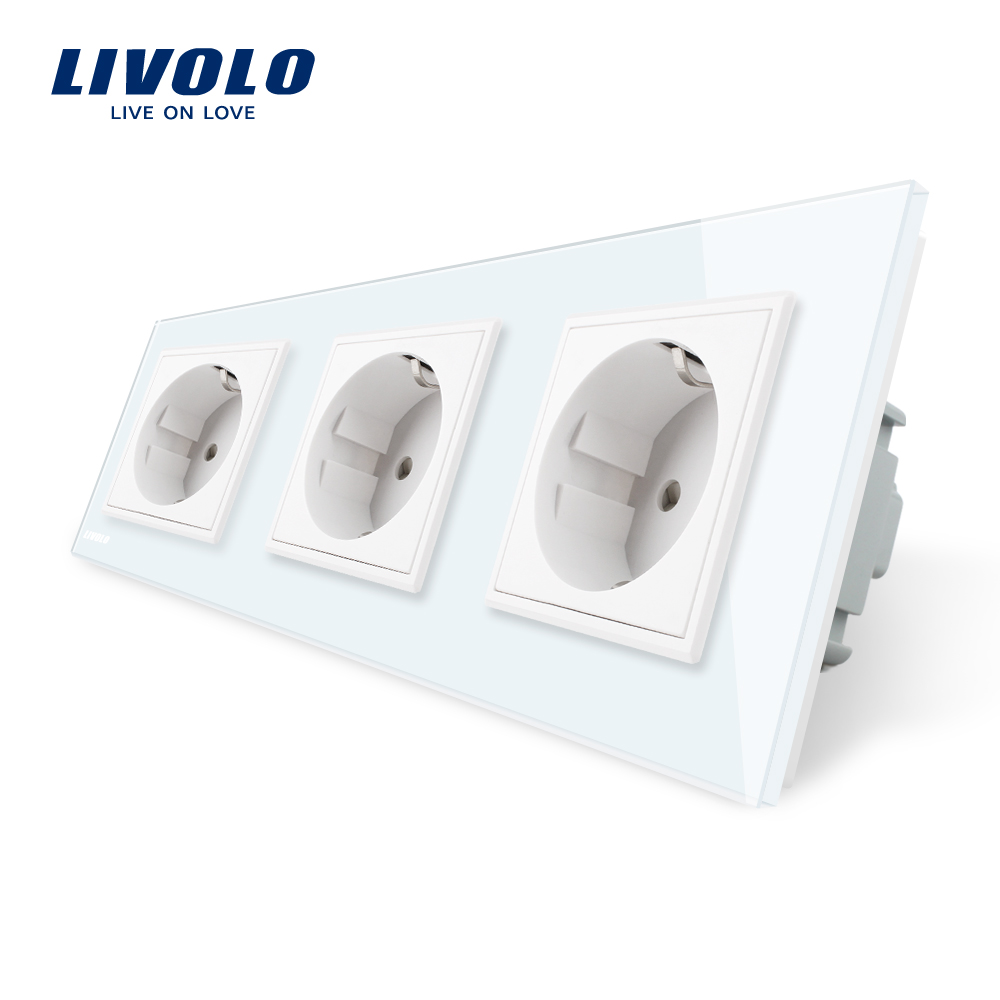 Priza tripla Livolo cu rama din sticla
