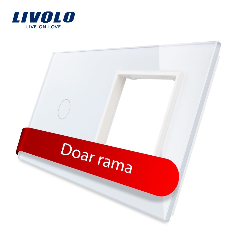 Panou intrerupator simplu cu touch si priza simpla Livolo din sticla