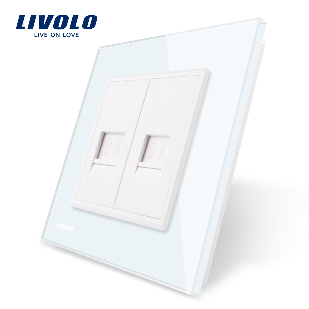 Priza dubla Telefon Livolo cu rama din sticla