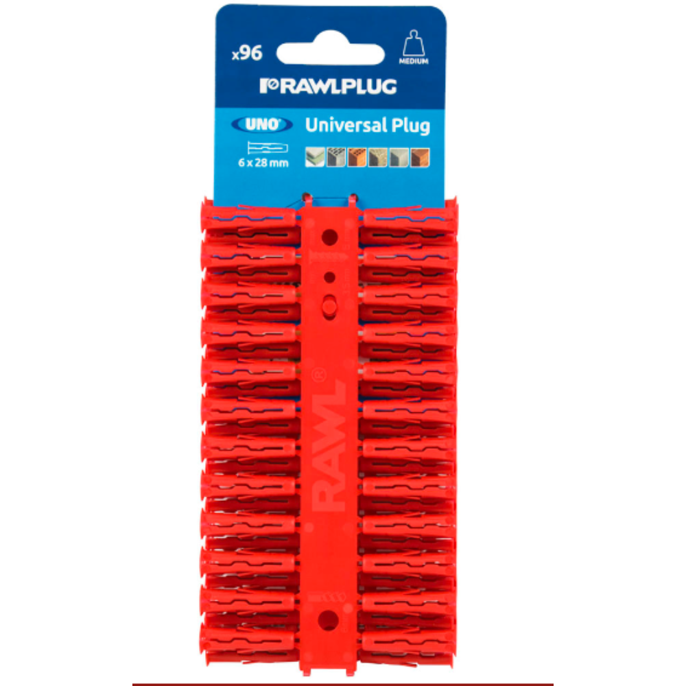 Diblu universal RawlPlug Uno, rosu, nylon, 6 x 28 mm, 96 bucati