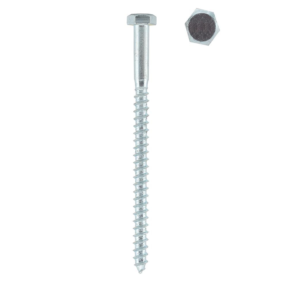 Surub autofiletant pentru lemn, cap hexagonal, otel zincat, alb, 8 x 100 mm, 10 buc