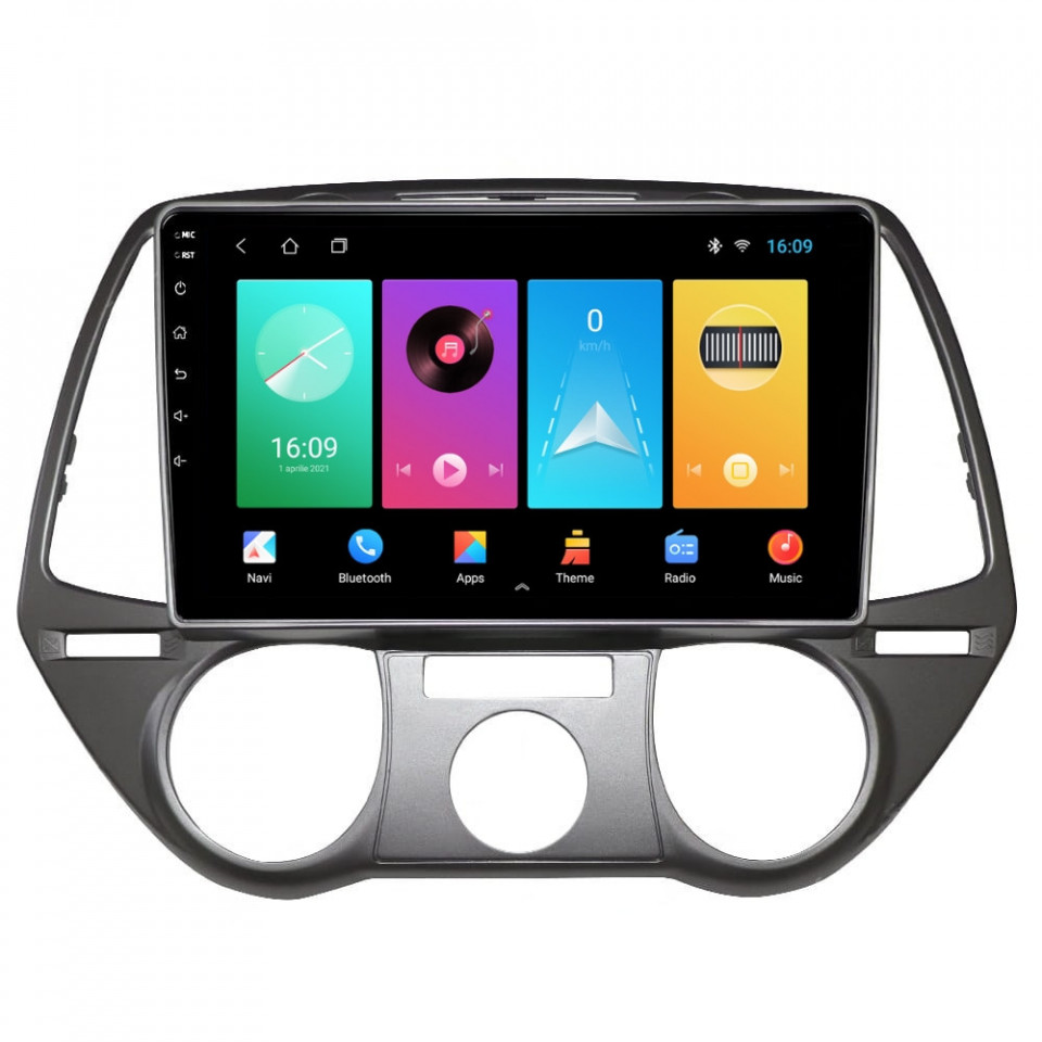 Navigatie dedicata cu Android Hyundai i20 2008 - 2012, clima manuala, 1GB RAM, Radio GPS Dual Zone, Display HD IPS 9" Touchscreen, Internet Wi-Fi, Bluetooth, MirrorLink, USB