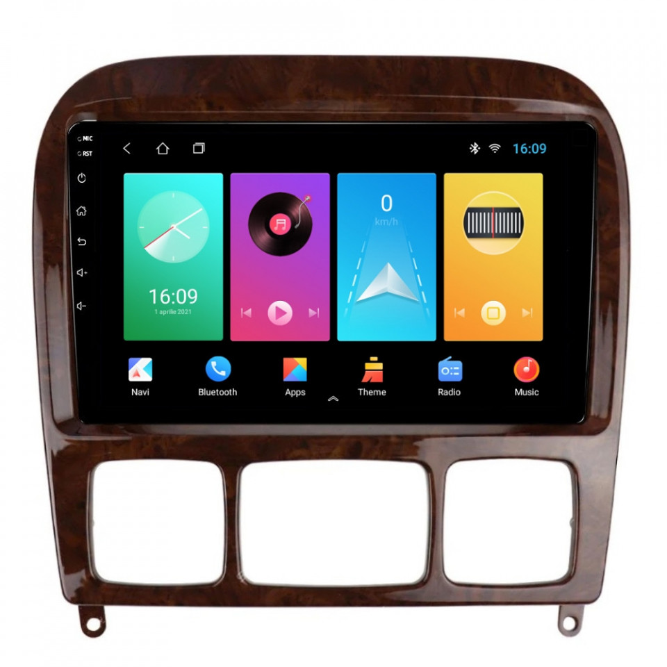Navigatie dedicata cu Android Mercedes S-Class W220 1998 - 2005, 1GB RAM, Radio GPS Dual Zone, Display HD IPS 9" Touchscreen, Internet Wi-Fi, Bluetooth, MirrorLink, USB