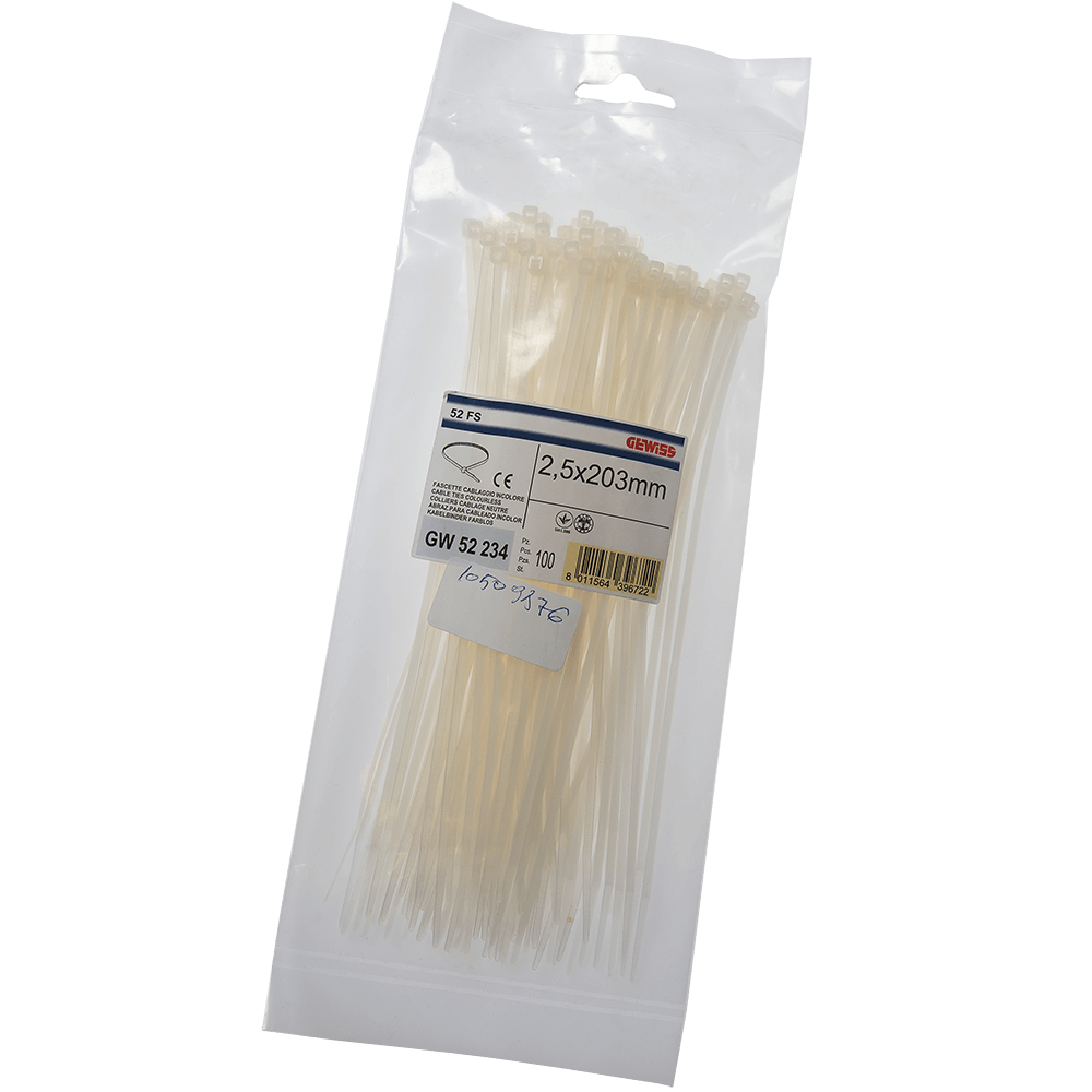 Colier PVC Gewiss GW52234, 203 x 2.5 mm, incolor, 100 bucati/set
