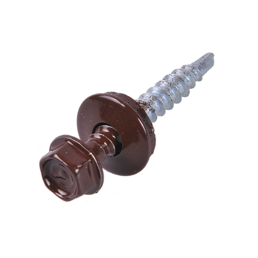 Surub autoforant pentru acoperisuri din tabla profilata, vopsit rosu RAL 3005, 4,8 x 35 mm