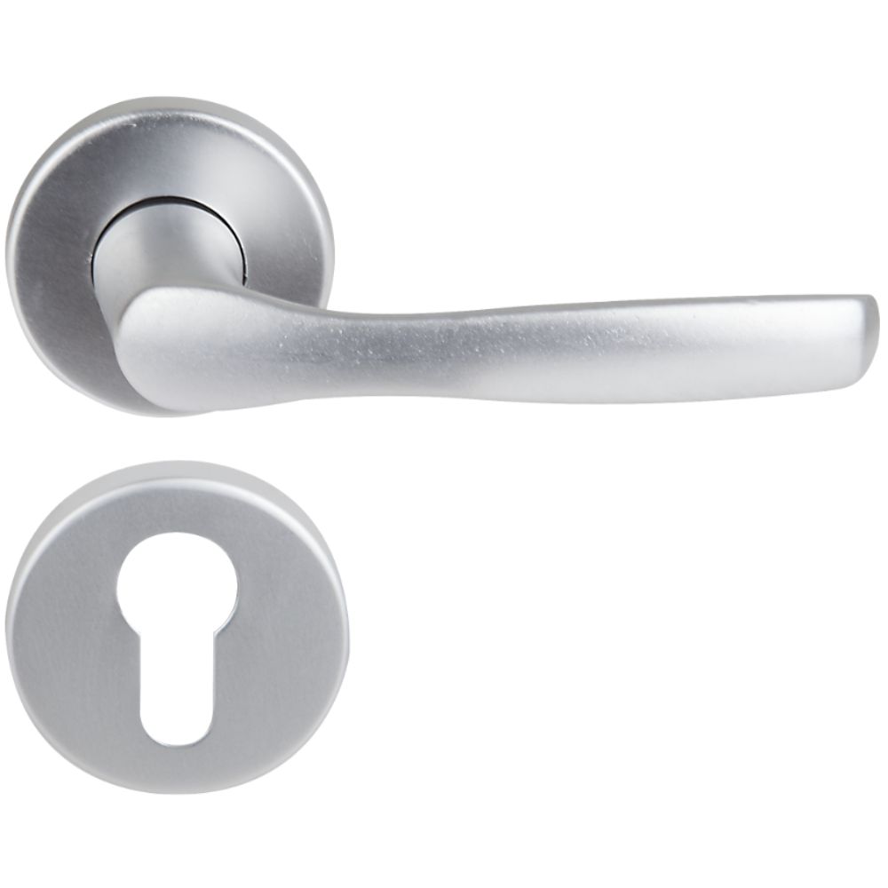 Maner usa interior/exterior Marina, cu rozeta, aluminiu, crom satinat, rozeta dedicata pentru cheie