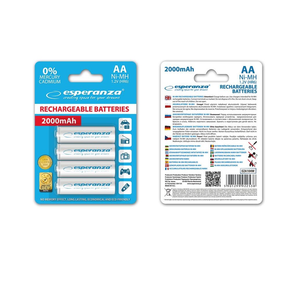 Esperanza EZA104W Baterii reîncărcabile Ni-MH AA 2000MAH x4