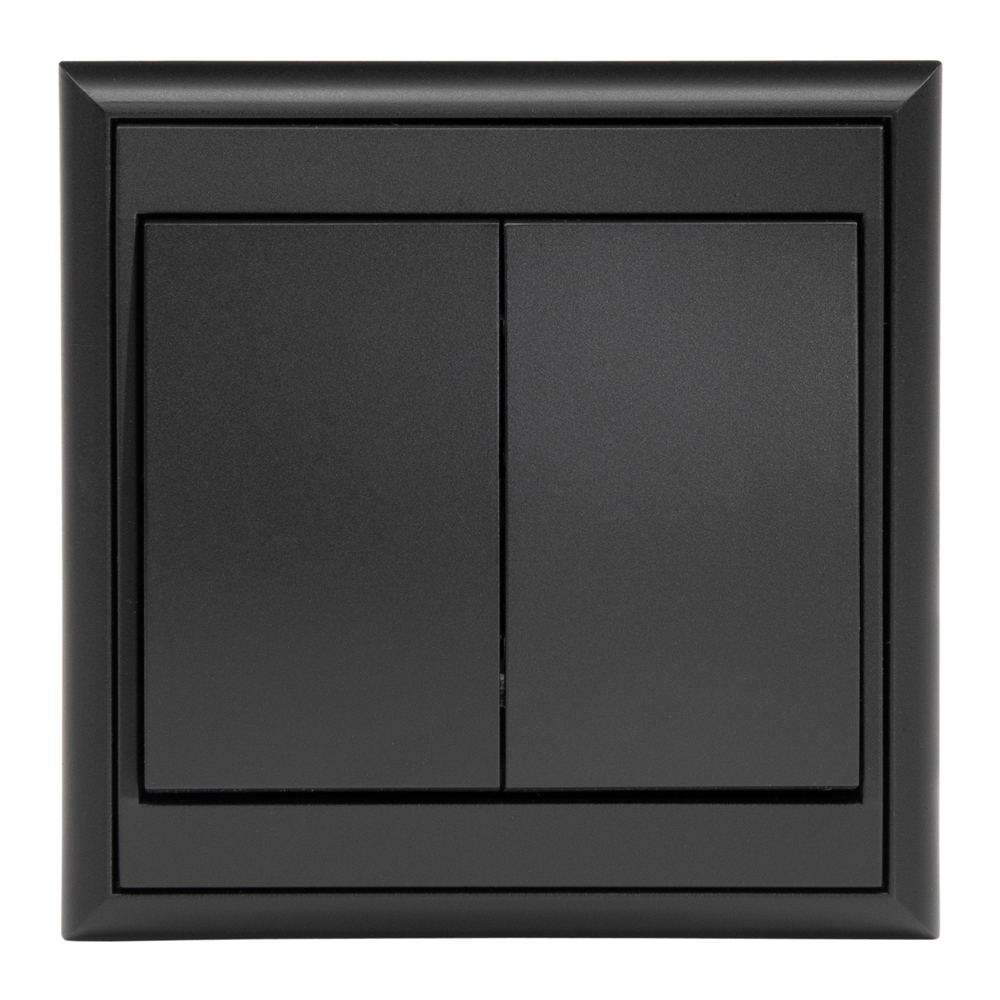 Comutator iluminat dublu Luna, plastic, negru mat