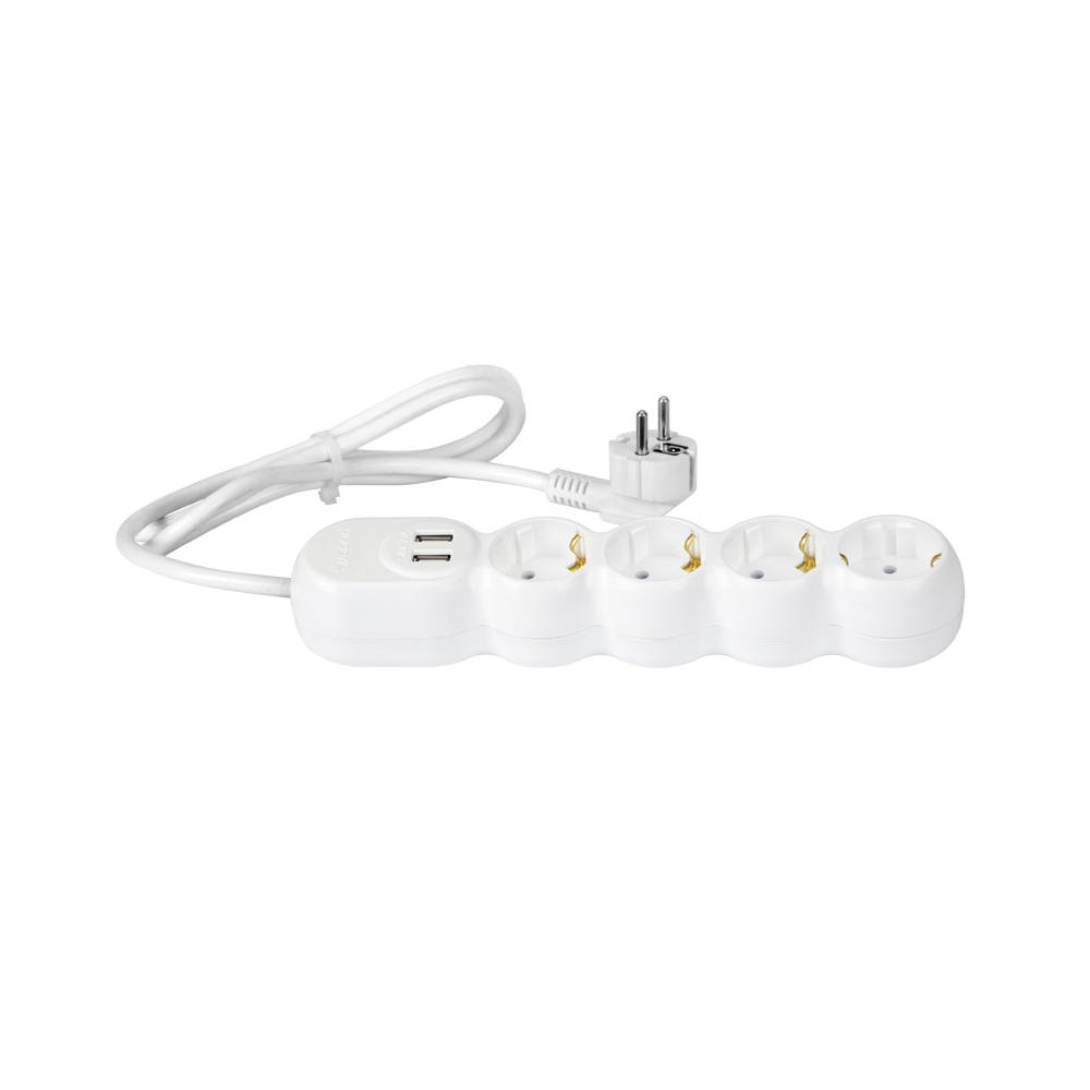 Prelungitor 4 prize H05VV-F, 3 x 1.5 mm2, IP20, alb, 2 m