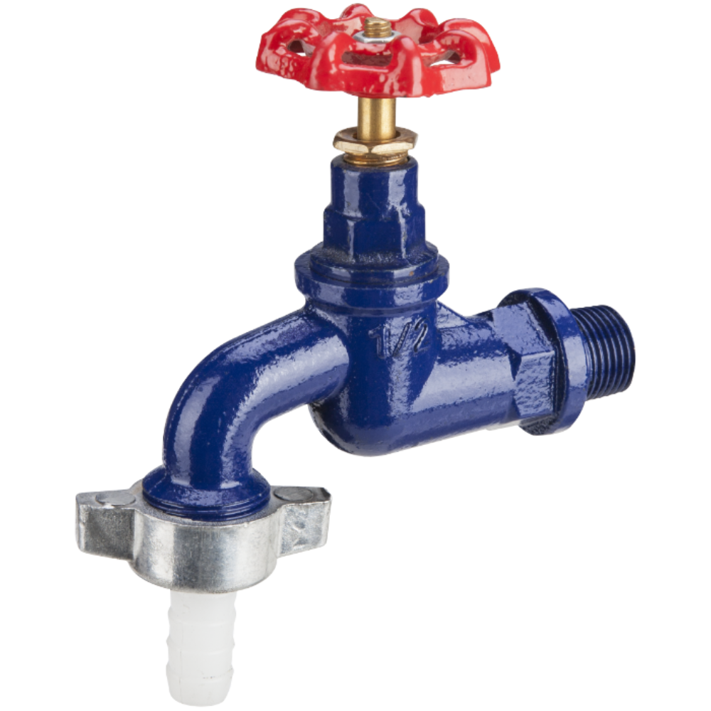 Robinet dublu serviciu Evosanitary, fonta, albastru, conexiuni 1/2 si 3/4''