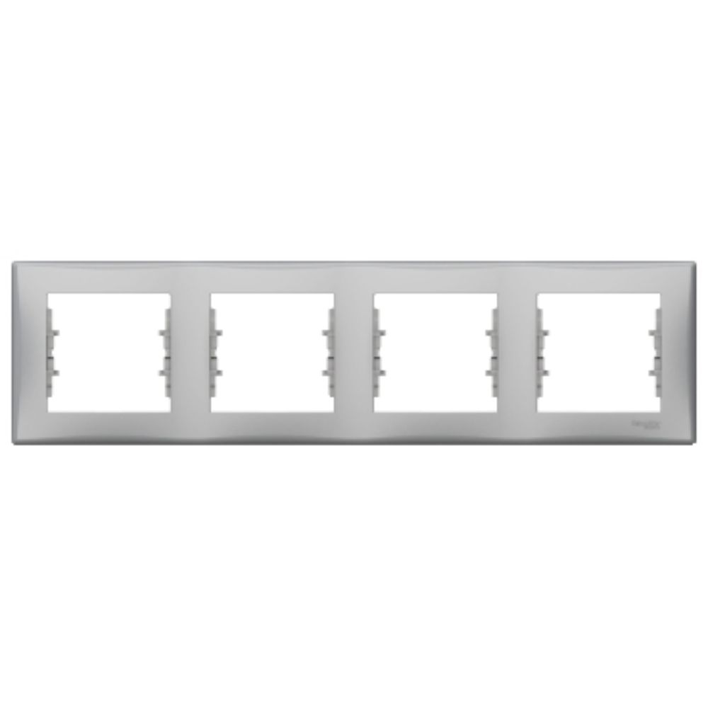 Rama de aparataj Schneider, Sedna, 4 module, PVC, aluminiu