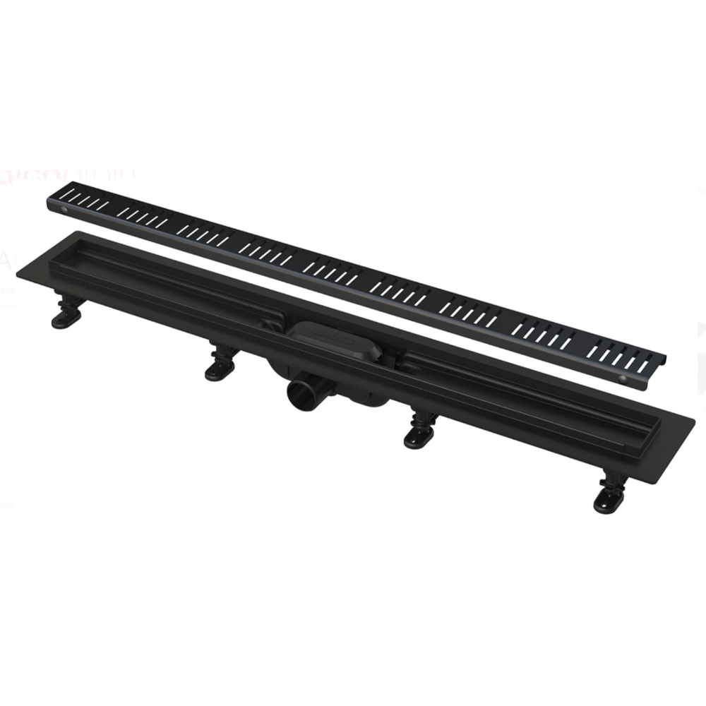Rigola de dus Alca Simple, cu gratar, inox, negru, diametru 4 cm, dimensiuni 55 x 6 cm