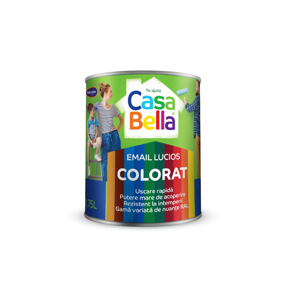 Vopsea alchidica/email Casabella Policolor, pentru lemn/metal, interior/exterior, galben Ral 1018, 0,75 l