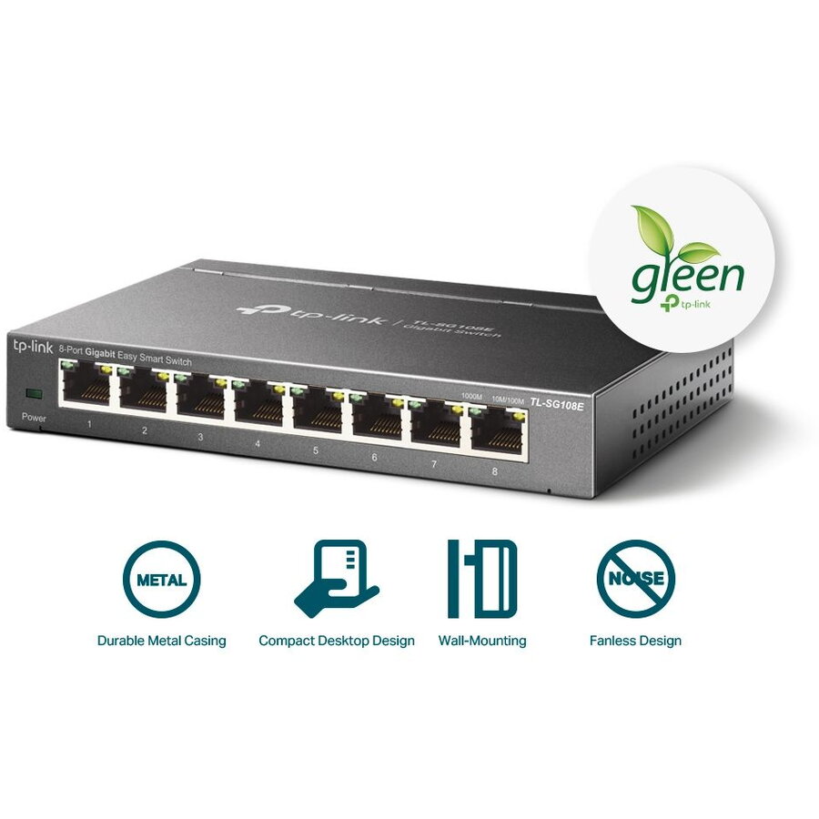 Switch TP-Link TL-SG108E, Easy Smart, 16Gbps Capacity,  8 porturi Gigabit
