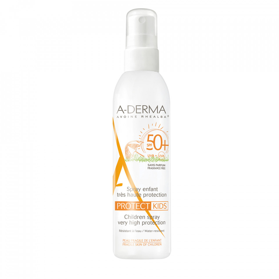 Spray protectie solara pentru copii SPF 50+Protect Kids A- Derma (Concentratie: Spray, Gramaj: 200 ml)