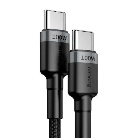 CABLU alimentare si date Baseus Cafule, Fast Charging Data Cable pt. smartphone, USB Type-C la USB Type-C PD2.0 20V/5A, brodat, 2m, gri+negru #CATKLF-ALG1' 55883