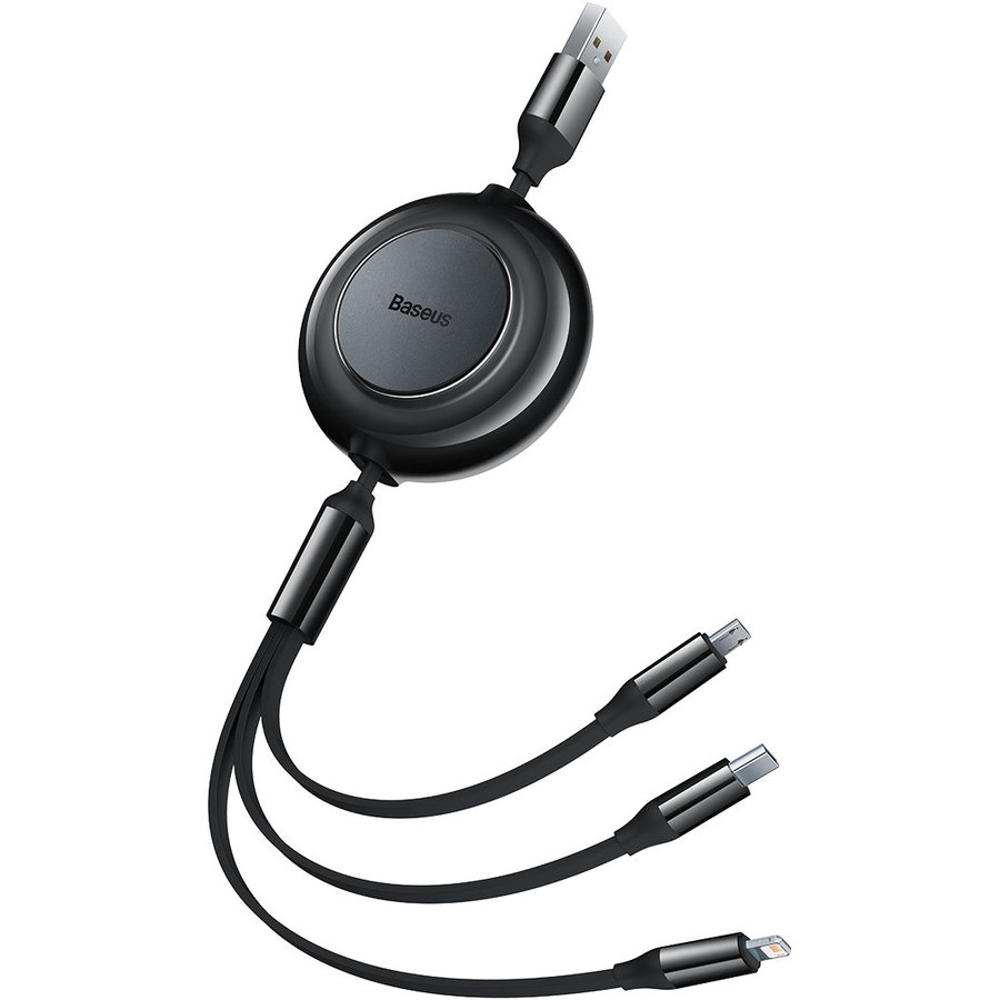 Cablu de date Bright Mirror 2, USB - Micro-USB/Lightning/USB Type-C, 3.5A, 1.1m, Negru
