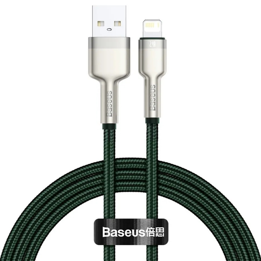 CABLU alimentare si date Baseus Cafule Metal, Fast Charging DataCable pt. smartphone, USB la Lightning Iphone 2.4A, braided, 2m,verde 'CALJK-B06'