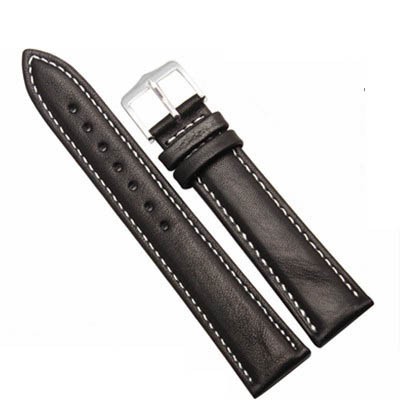 Curea ceas piele negru + cusatura alba 8 mm - 26 mm