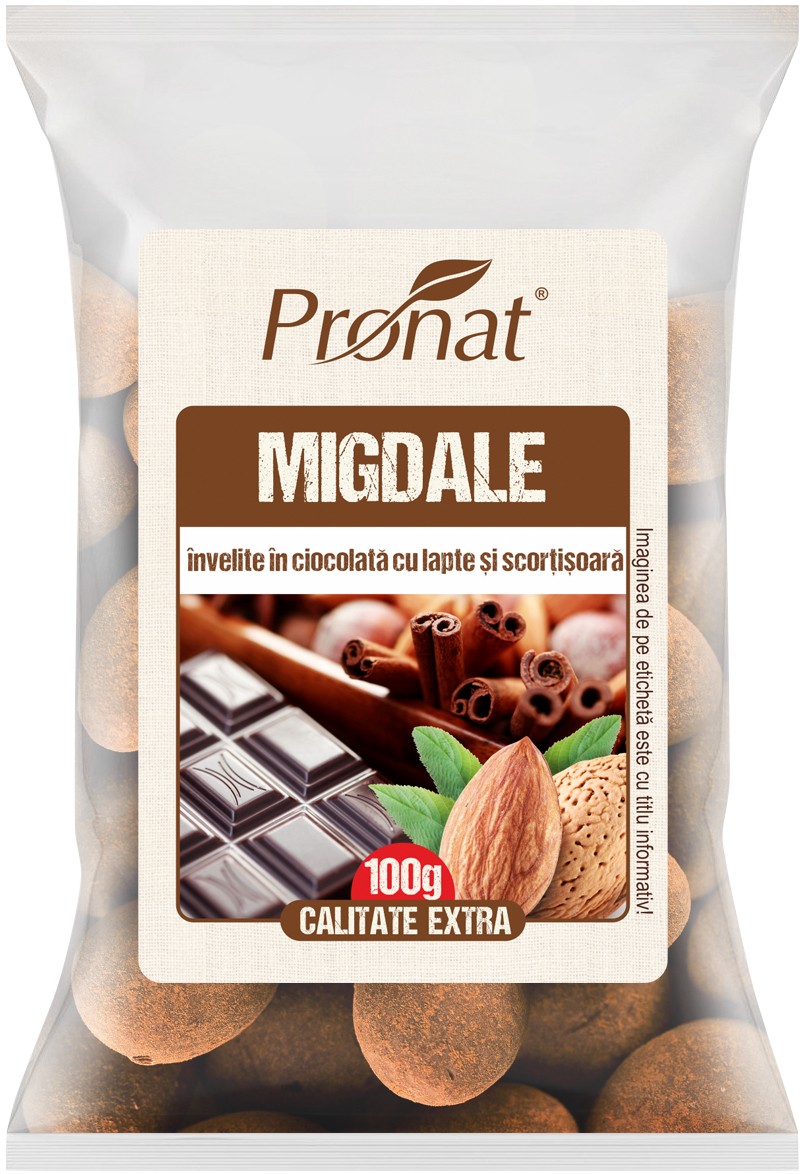 Migdale invelite in ciocolata cu lapte si scortisoara, 100g Esential