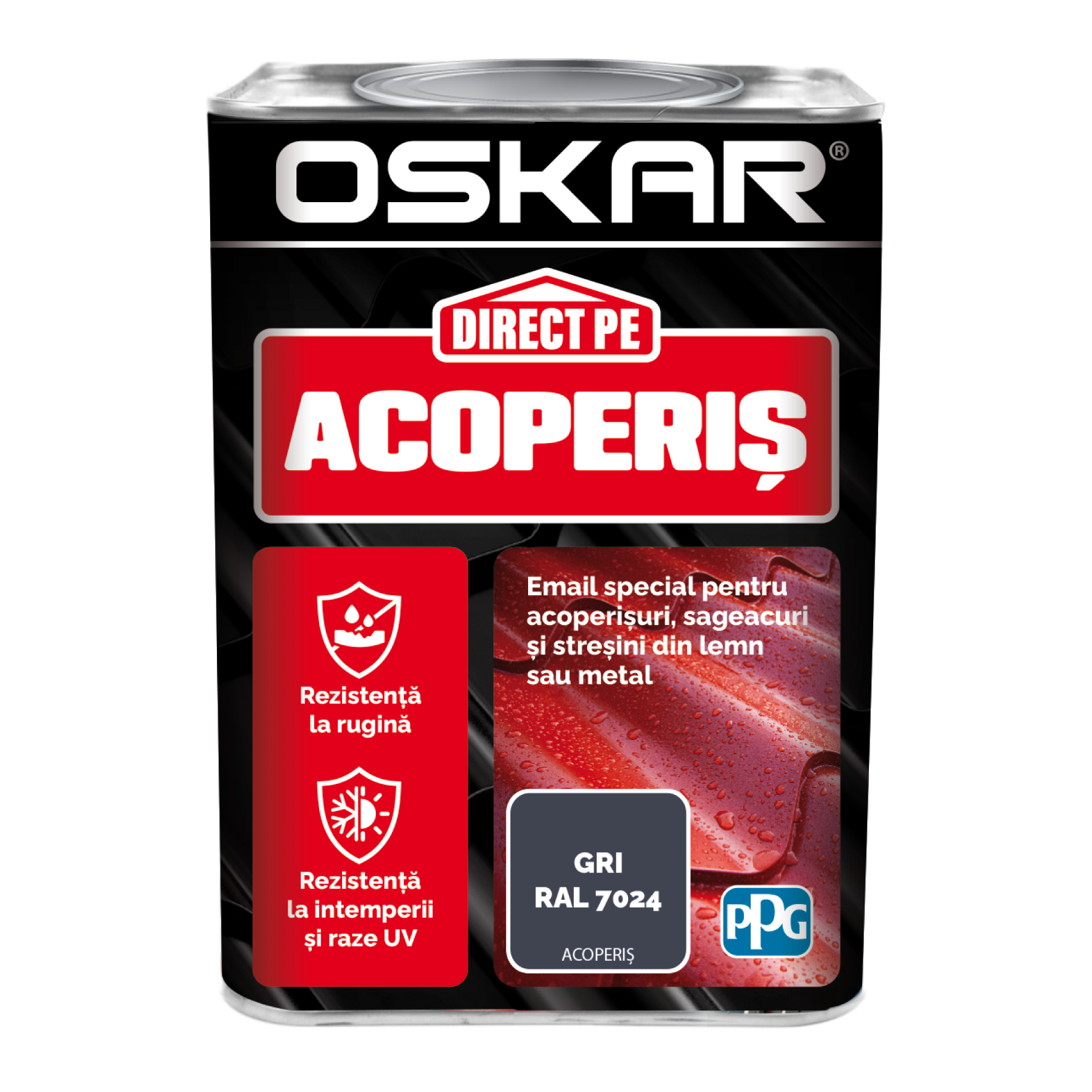 Vopsea Oskar Direct pe acoperis, gri RAL 7024, exterior, 0.75 l