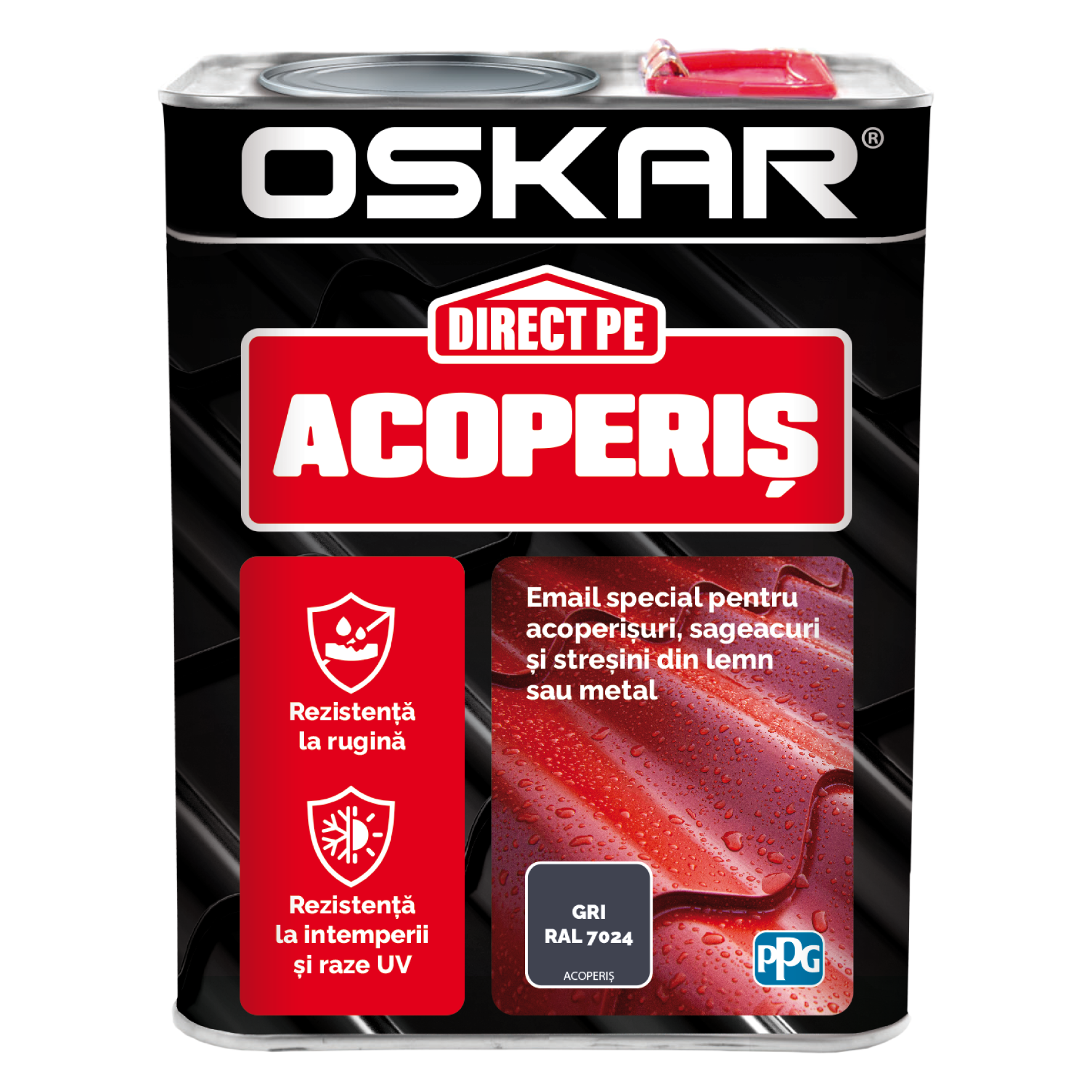 Vopsea Oskar Direct pe acoperis, gri RAL 7024, exterior, 2.5 L