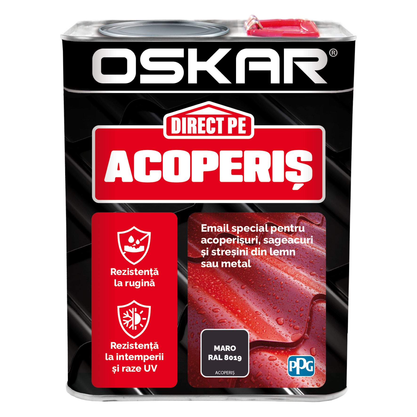 Vopsea Oskar Direct pe acoperis, maro RAL 8019, exterior, 2.5 L