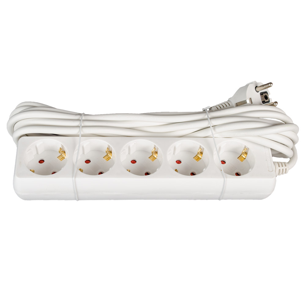 Prelungitor cu 5 prize Schuko, cablu 3 x 1 mm si lungime de 5 m, protectie copii, alb