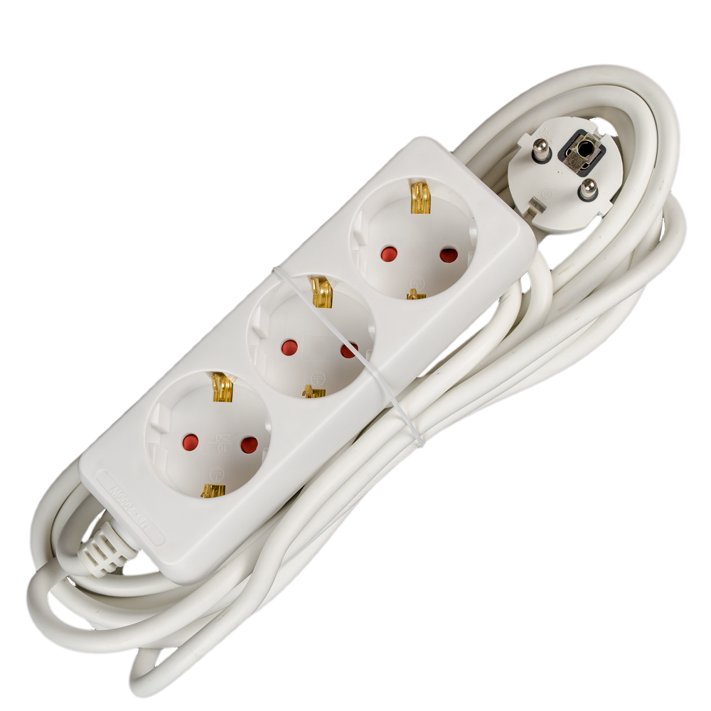 Prelungitor cu 3 prize Schuko,Comtec, cablu 3 x 1 mm si lungime de 5 m, protectie copii, alb