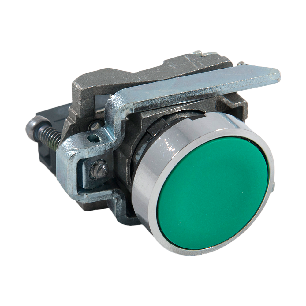 Buton verde metalic cu revenire Schneider xB4BA31, pozitie 1NO, montaj incastrat