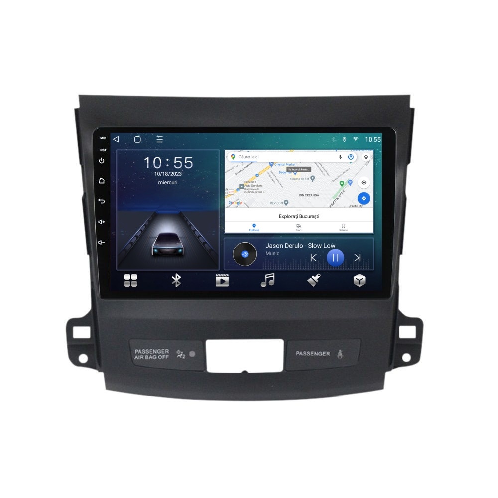 Navigatie dedicata cu Android Mitsubishi Outlander II 2006 - 2012, 2GB RAM, Radio GPS Dual Zone, Display HD QLED 9" Touchscreen, Internet Wi-Fi si slot SIM 4G, Bluetooth, MirrorLink, USB