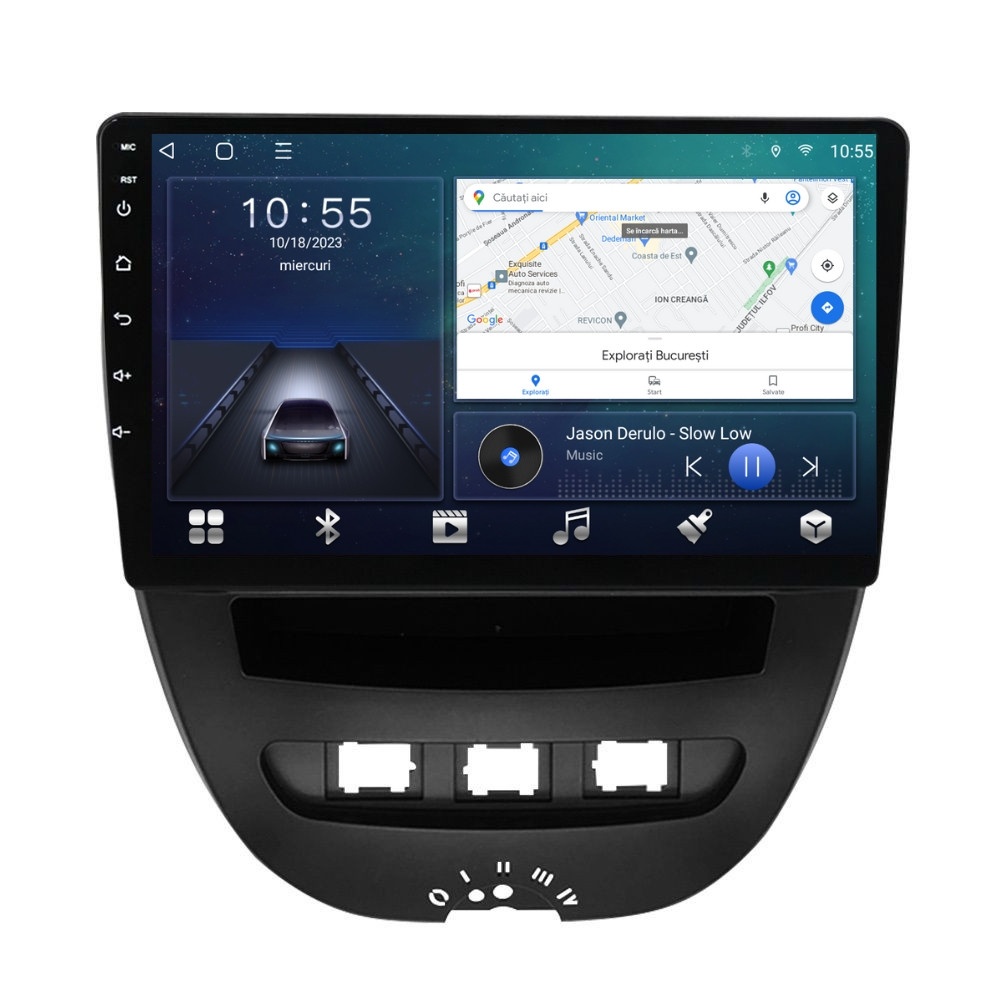 Navigatie dedicata cu Android Citroen C1 I 2005 - 2014, 2GB RAM, Radio GPS Dual Zone, Display HD QLED 10" Touchscreen, Internet Wi-Fi si slot SIM 4G, Bluetooth, MirrorLink, USB