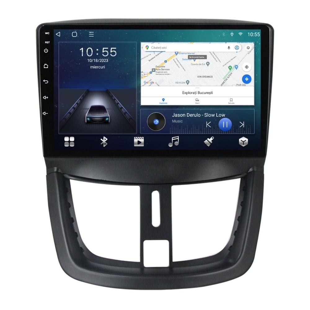 Navigatie dedicata cu Android Peugeot 206+ 2009 - 2014, 2GB RAM, Radio GPS Dual Zone, Display HD QLED 9" Touchscreen, Internet Wi-Fi si slot SIM 4G, Bluetooth, MirrorLink, USB