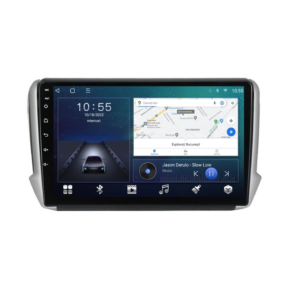 Navigatie dedicata cu Android Peugeot 208 I 2012 - 2019, 2GB RAM, Radio GPS Dual Zone, Display HD QLED 10" Touchscreen, Internet Wi-Fi si slot SIM 4G, Bluetooth, MirrorLink, USB