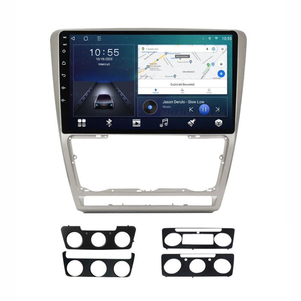 Navigatie dedicata cu Android Skoda Octavia II 2004 - 2013, gri, 2GB RAM, Radio GPS Dual Zone, Display HD QLED 10" Touchscreen, Internet Wi-Fi si slot SIM 4G, Bluetooth, MirrorLink, USB