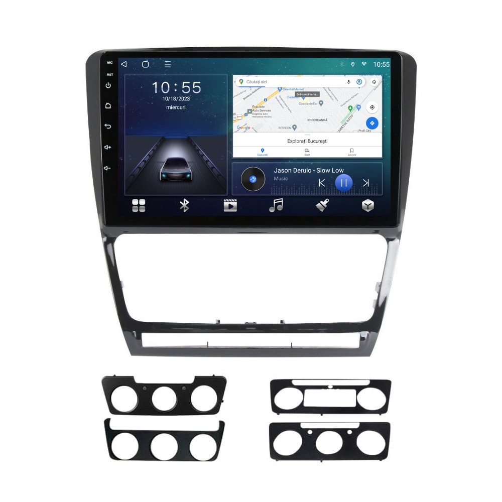 Navigatie dedicata cu Android Skoda Octavia II 2004 - 2013, negru, 2GB RAM, Radio GPS Dual Zone, Display HD QLED 10" Touchscreen, Internet Wi-Fi si slot SIM 4G, Bluetooth, MirrorLink, USB
