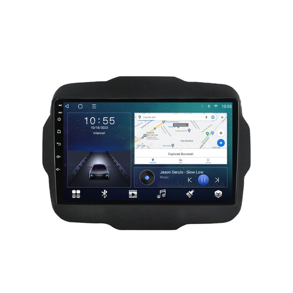 Navigatie dedicata cu Android Jeep Renegade dupa 2014, 2GB RAM, Radio GPS Dual Zone, Display HD QLED 9" Touchscreen, Internet Wi-Fi si slot SIM 4G, Bluetooth, MirrorLink, USB