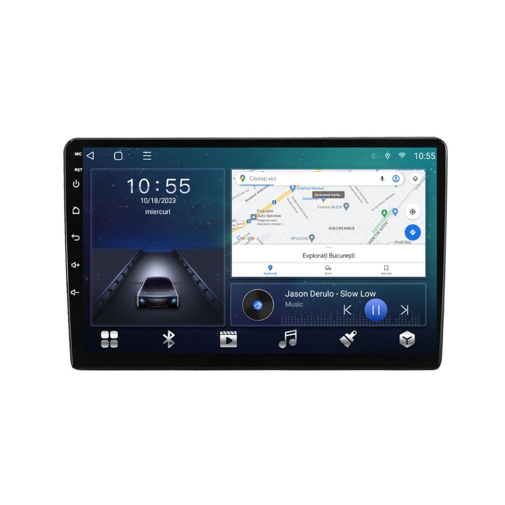 Navigatie dedicata cu Android Mitsubishi L200 dupa 2015, 2GB RAM, Radio GPS Dual Zone, Display HD QLED 9" Touchscreen, Internet Wi-Fi si slot SIM 4G, Bluetooth, MirrorLink, USB
