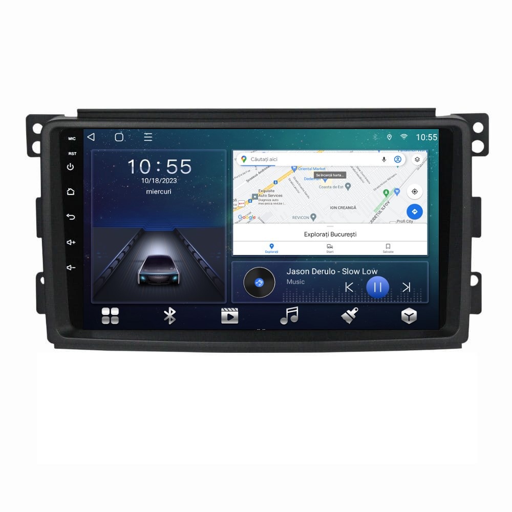 Navigatie dedicata cu Android Smart Fortwo 2007 - 2010, 2GB RAM, Radio GPS Dual Zone, Display HD QLED 9" Touchscreen, Internet Wi-Fi si slot SIM 4G, Bluetooth, MirrorLink, USB