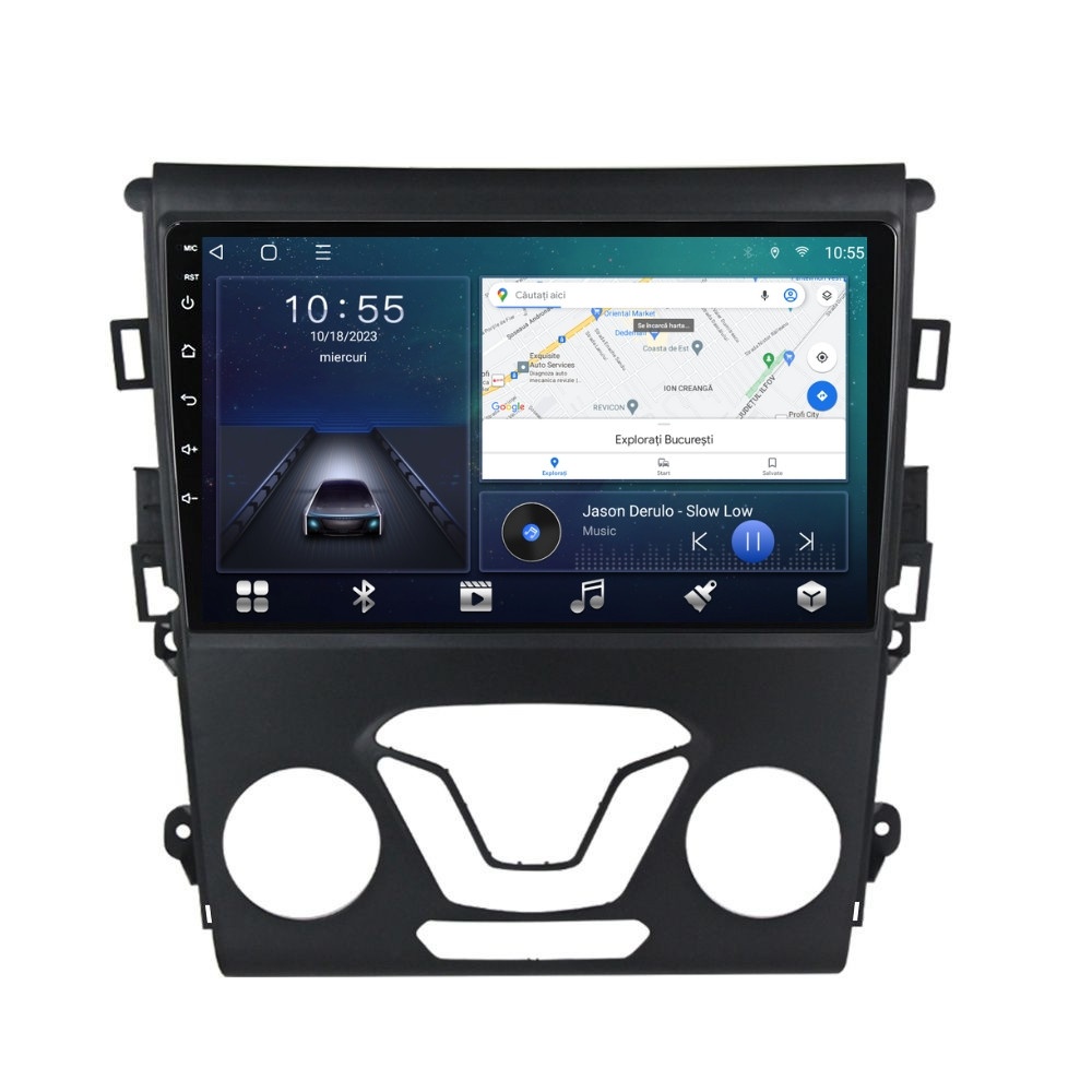 Navigatie dedicata cu Android Ford Mondeo V dupa 2014 fara navigatie originala, 2GB RAM, Radio GPS Dual Zone, Display HD QLED 9" Touchscreen, Internet Wi-Fi si slot SIM 4G, Bluetooth, MirrorLink, USB