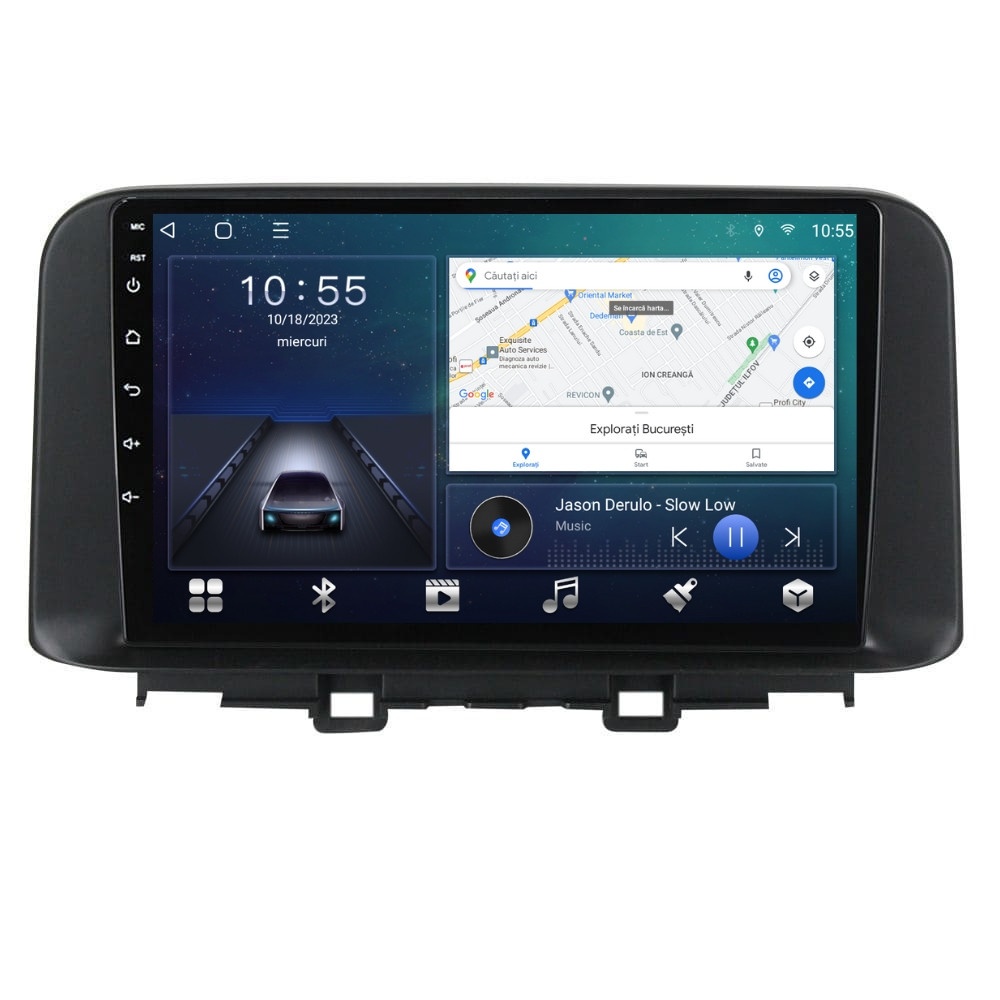 Navigatie dedicata cu Android Hyundai Kona dupa 2017, 2GB RAM, Radio GPS Dual Zone, Display HD QLED 10" Touchscreen, Internet Wi-Fi si slot SIM 4G, Bluetooth, MirrorLink, USB