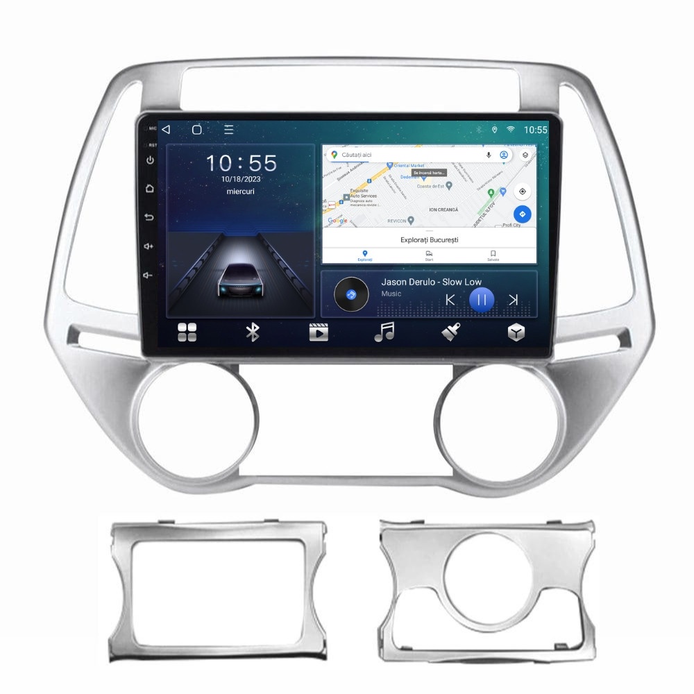 Navigatie dedicata cu Android Hyundai i20 2012 - 2014, 2GB RAM, Radio GPS Dual Zone, Display HD QLED 9" Touchscreen, Internet Wi-Fi si slot SIM 4G, Bluetooth, MirrorLink, USB
