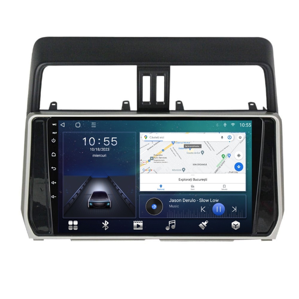 Navigatie dedicata cu Android Toyota Land Cruiser Prado J150 dupa 2017, 2GB RAM, Radio GPS Dual Zone, Display HD QLED 10" Touchscreen, Internet Wi-Fi si slot SIM 4G, Bluetooth, MirrorLink, USB