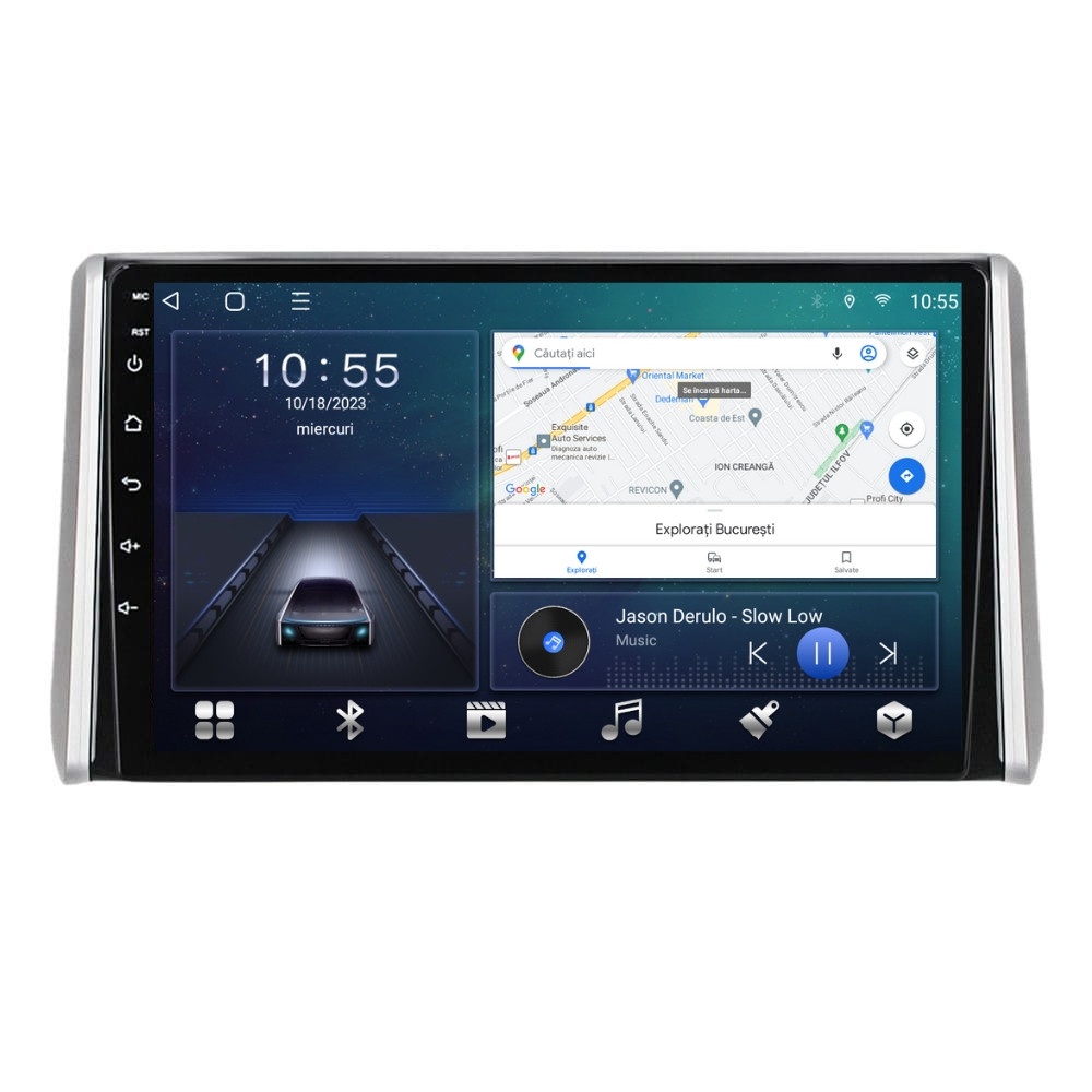 Navigatie dedicata cu Android Toyota Rav4 V dupa 2018, 2GB RAM, Radio GPS Dual Zone, Display HD QLED 10" Touchscreen, Internet Wi-Fi si slot SIM 4G, Bluetooth, MirrorLink, USB