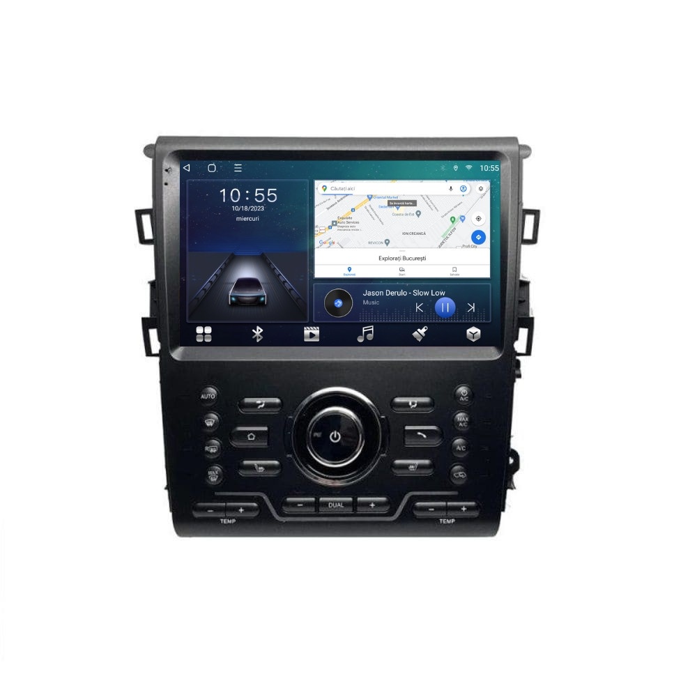 Navigatie dedicata cu Android Ford Mondeo V dupa 2014 cu navigatie originala, 2GB RAM, Radio GPS Dual Zone, Display HD QLED 9" Touchscreen, Internet Wi-Fi si slot SIM 4G, Bluetooth, MirrorLink, USB