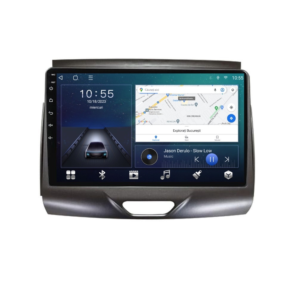 Navigatie dedicata cu Android Ford Ranger dupa 2015 cu navigatie originala, 2GB RAM, Radio GPS Dual Zone, Display HD QLED 9" Touchscreen, Internet Wi-Fi si slot SIM 4G, Bluetooth, MirrorLink, USB