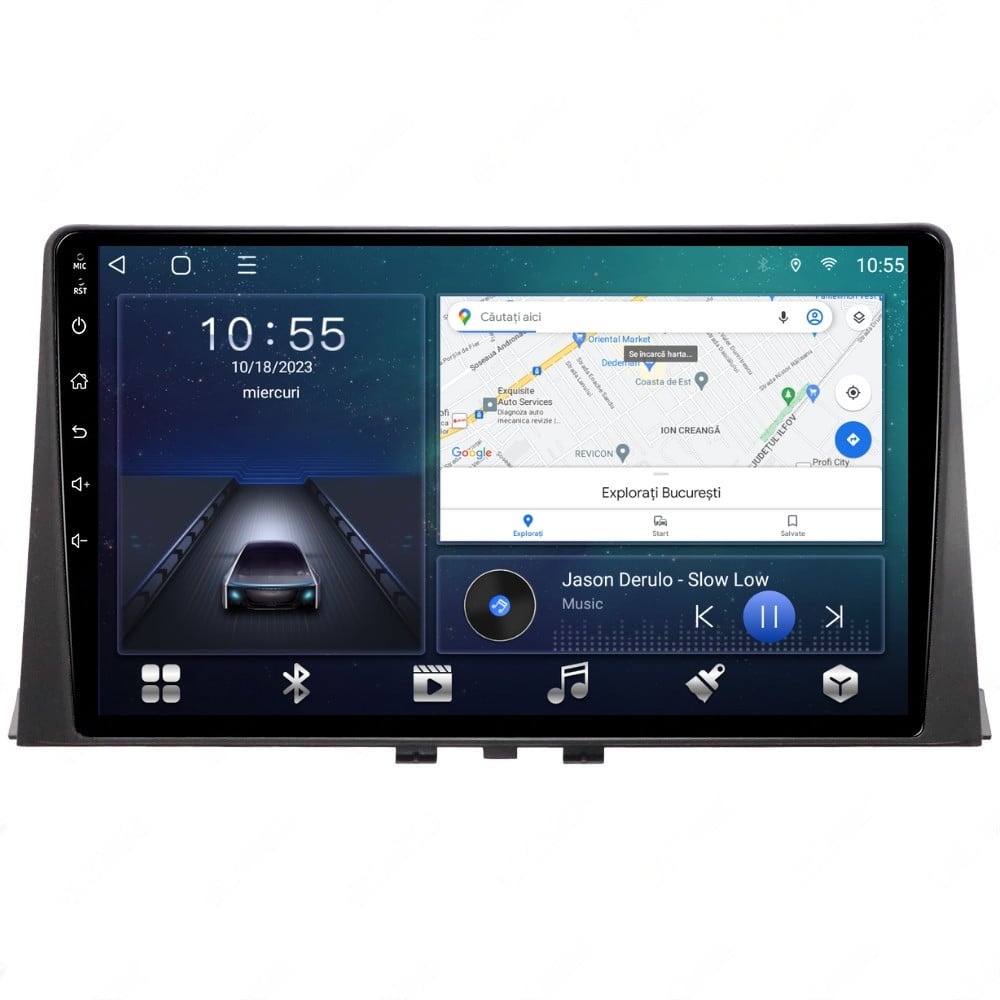 Navigatie dedicata cu Android Peugeot Partner dupa 2018, 2GB RAM, Radio GPS Dual Zone, Display HD QLED 10" Touchscreen, Internet Wi-Fi si slot SIM 4G, Bluetooth, MirrorLink, USB