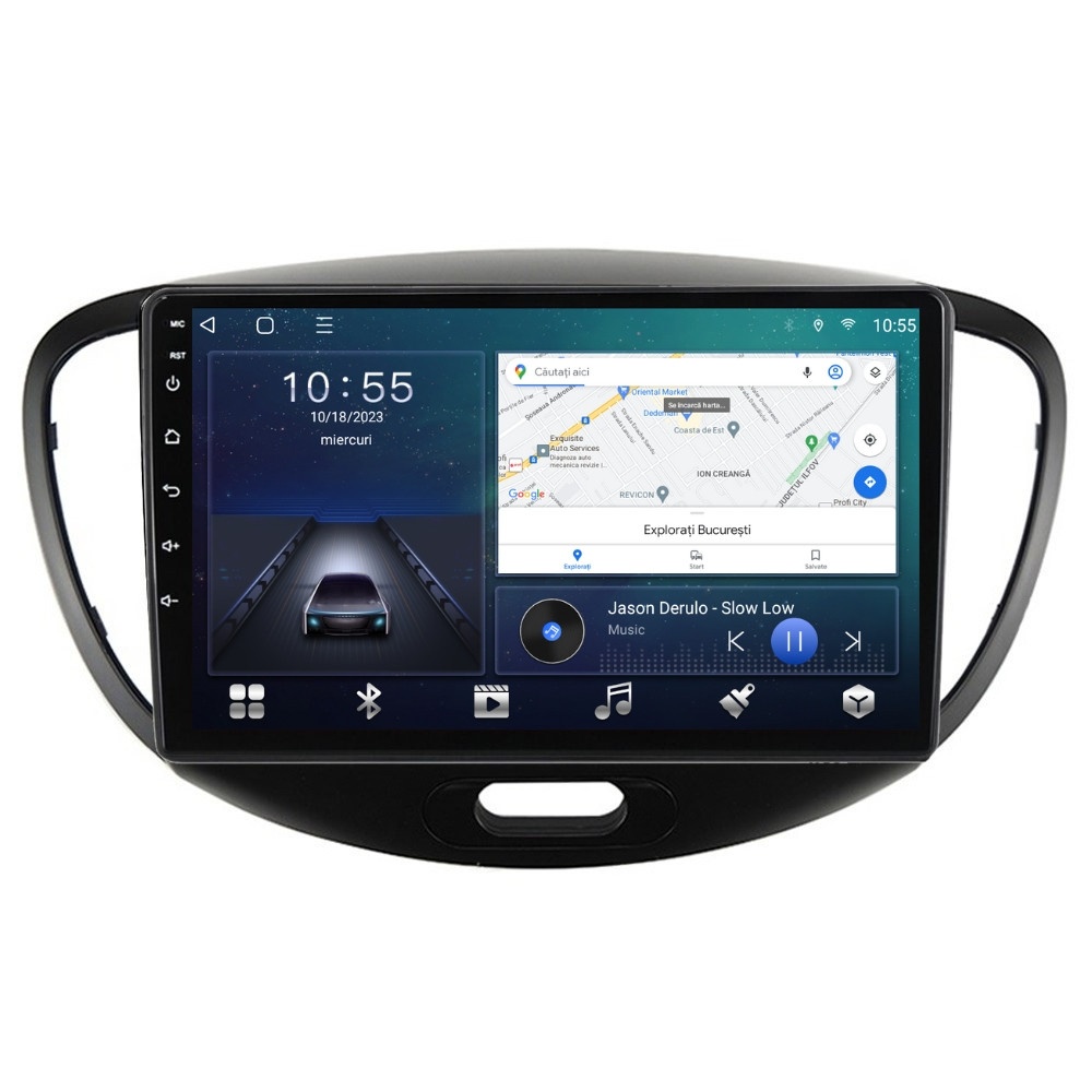 Navigatie dedicata cu Android Hyundai i10 2007 - 2013, 2GB RAM, Radio GPS Dual Zone, Display HD QLED 9" Touchscreen, Internet Wi-Fi si slot SIM 4G, Bluetooth, MirrorLink, USB