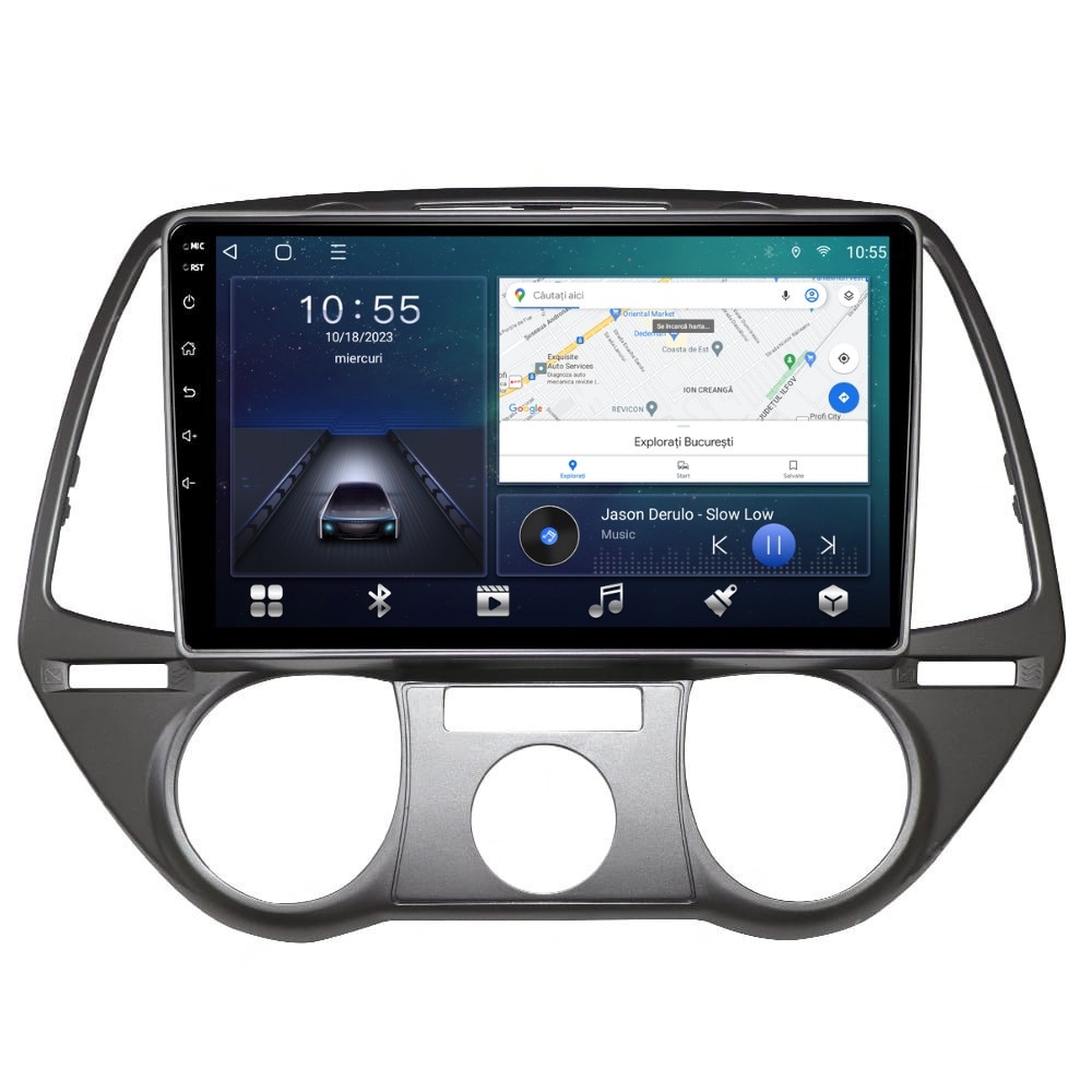Navigatie dedicata cu Android Hyundai i20 2008 - 2012, clima manuala, 2GB RAM, Radio GPS Dual Zone, Display HD QLED 9" Touchscreen, Internet Wi-Fi si slot SIM 4G, Bluetooth, MirrorLink, USB